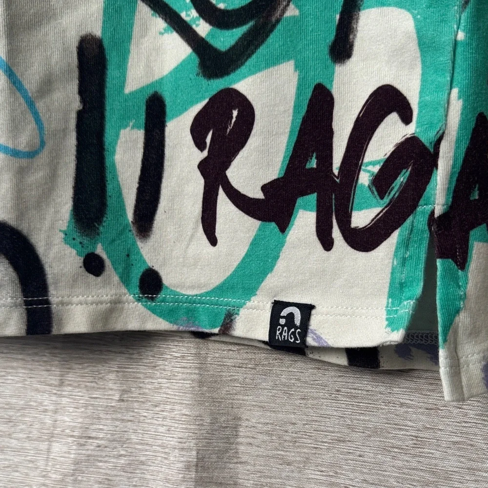 Rags Kids Graffiti Print Hooded Tank Top - White/Teal - Picture 2 of 4
